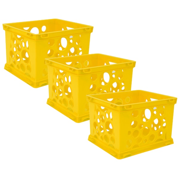 Storex Stacking Container, Yellow, Plastic, 9 in L, 7 3/4 in W, 6 in H, 3 PK 61492U24C